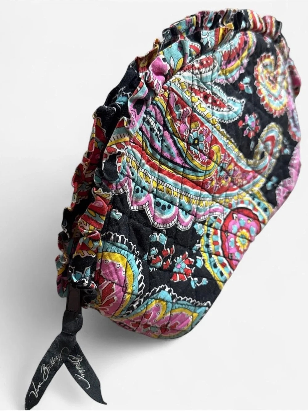 Vera Bradley Black Paisley Cosmetic Pouch with Pink, Turquoise & Yellow Accents